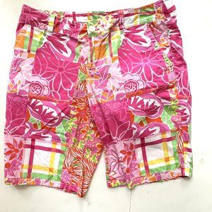 Lilly Pulitzer Pink Floral Patchwork Plaid Bermuda Shorts